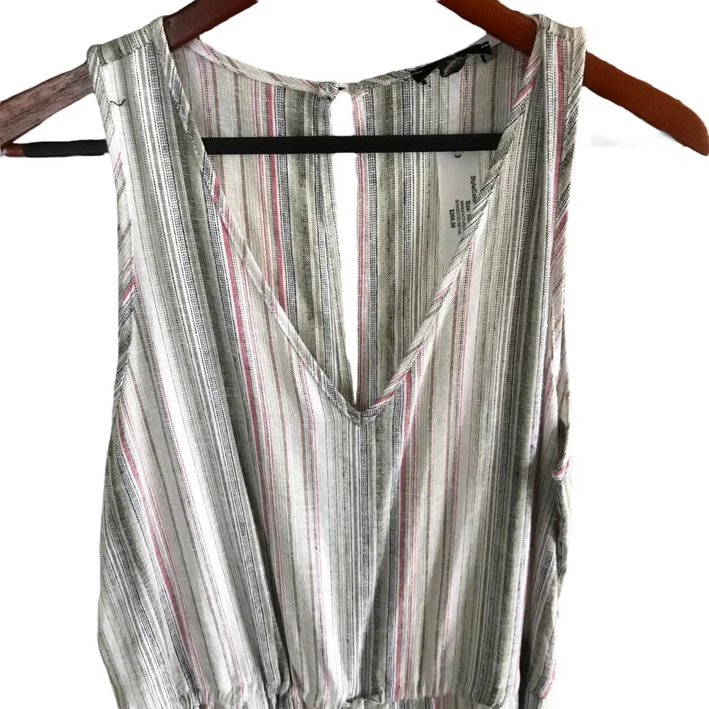 NWT Anthropologie Drew Jumpsuit Olive Combo Sz Medium Green, Cream, Pink Stripes